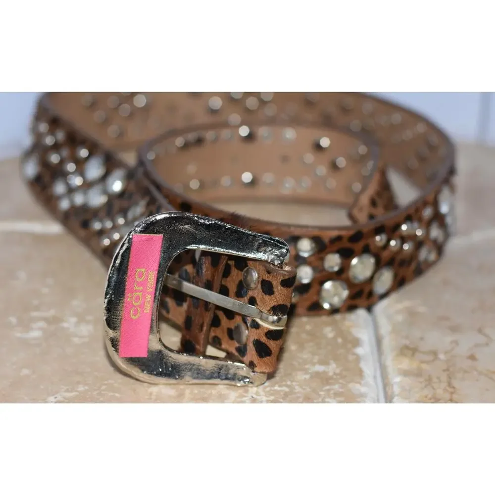 CARA New York Leather Belt Calf Hair Rhinestone Embellishments Western Buckle